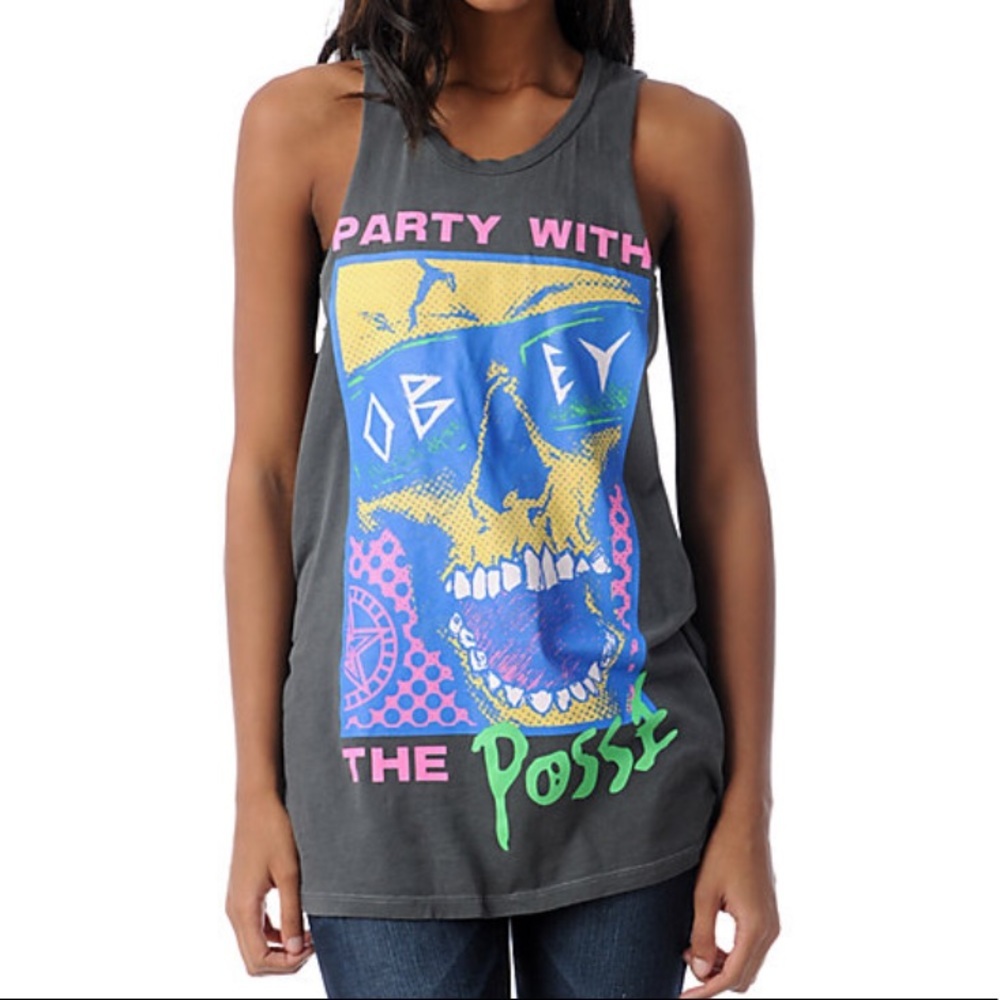 Long OBEY tank size M trendy deep cut armholes